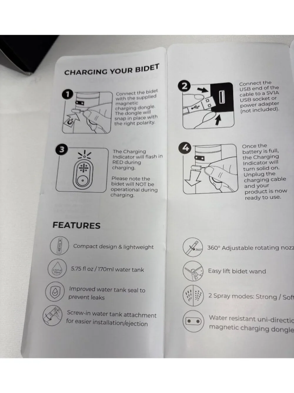 Blaux Portable Bidet Rechargeable Electric 2 Spray Modes & Travel Accessories